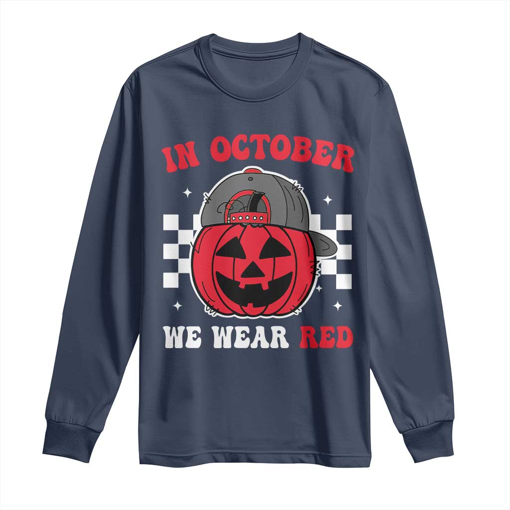 Red October Halloween Long Sleeve Shirt Vintage Philadelphia Baseball Fan Jackolantern Pumpkin - Wonder Print Shop