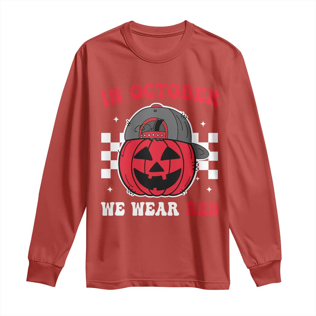 Red October Halloween Long Sleeve Shirt Vintage Philadelphia Baseball Fan Jackolantern Pumpkin - Wonder Print Shop