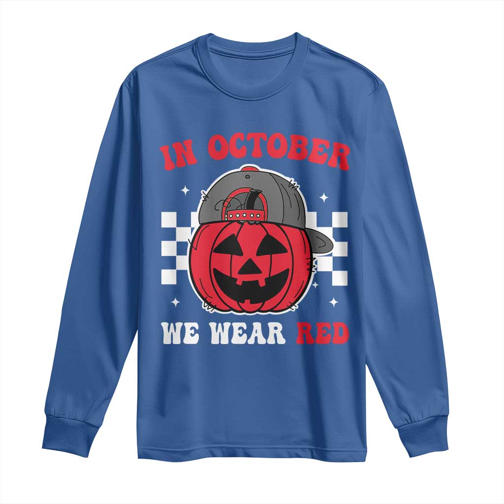 Red October Halloween Long Sleeve Shirt Vintage Philadelphia Baseball Fan Jackolantern Pumpkin - Wonder Print Shop