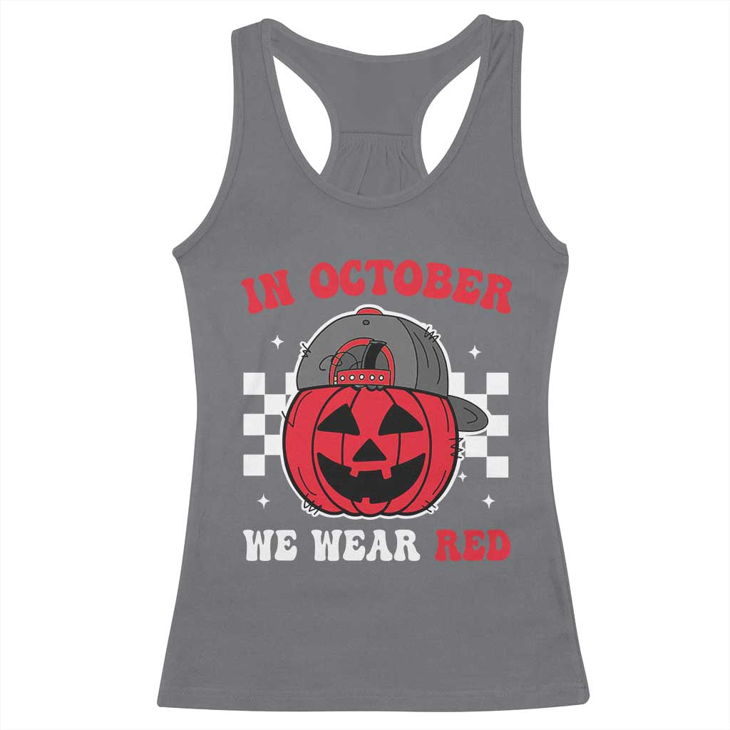 Red October Halloween Racerback Tank Top Vintage Philadelphia Baseball Fan Jackolantern Pumpkin - Wonder Print Shop