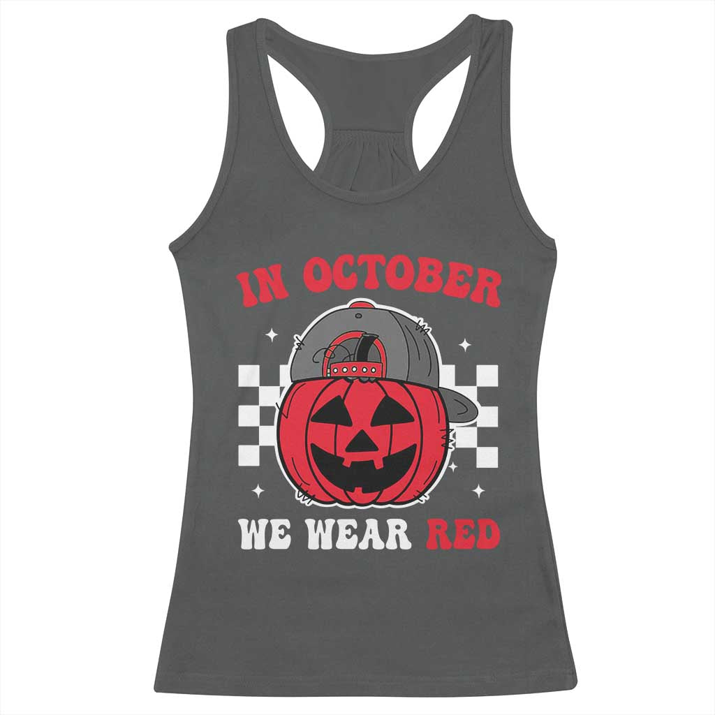 Red October Halloween Racerback Tank Top Vintage Philadelphia Baseball Fan Jackolantern Pumpkin - Wonder Print Shop