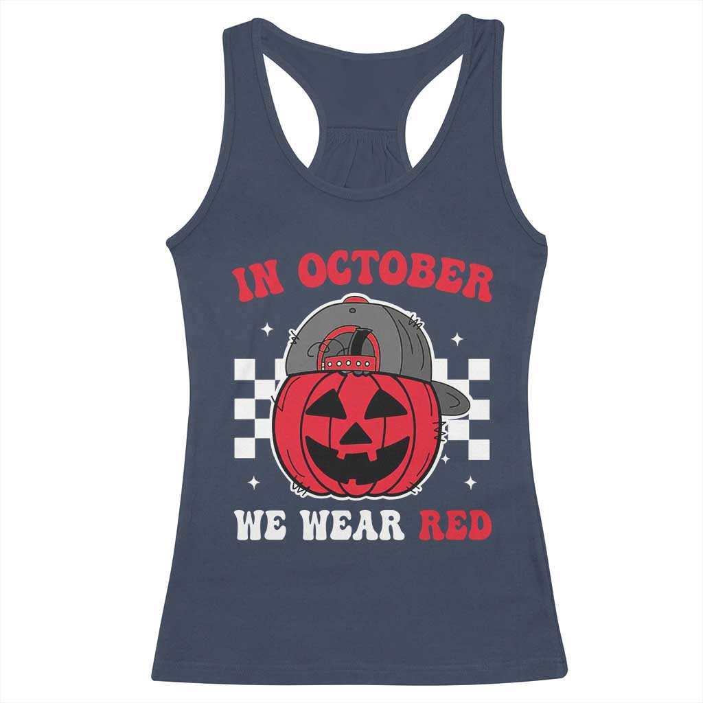 Red October Halloween Racerback Tank Top Vintage Philadelphia Baseball Fan Jackolantern Pumpkin - Wonder Print Shop