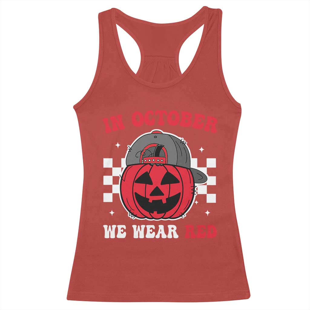 Red October Halloween Racerback Tank Top Vintage Philadelphia Baseball Fan Jackolantern Pumpkin - Wonder Print Shop