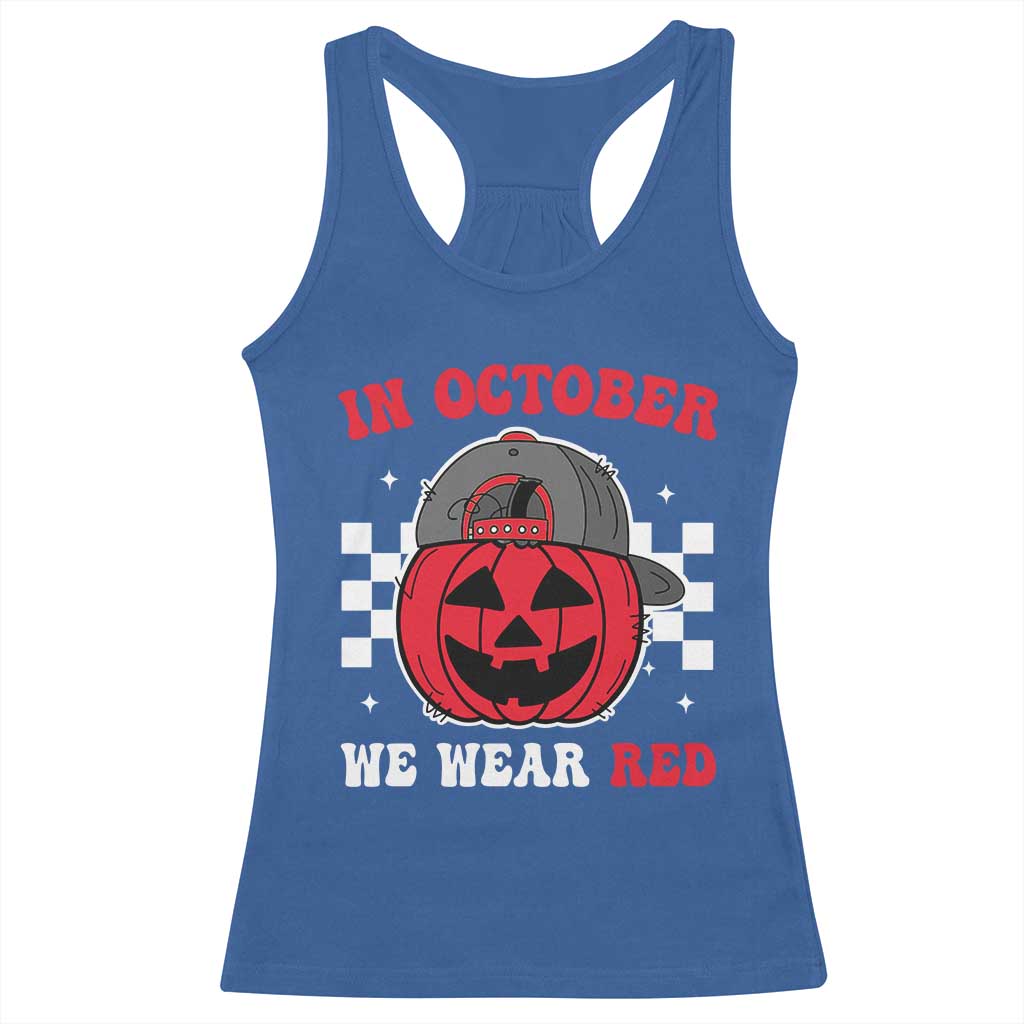 Red October Halloween Racerback Tank Top Vintage Philadelphia Baseball Fan Jackolantern Pumpkin - Wonder Print Shop