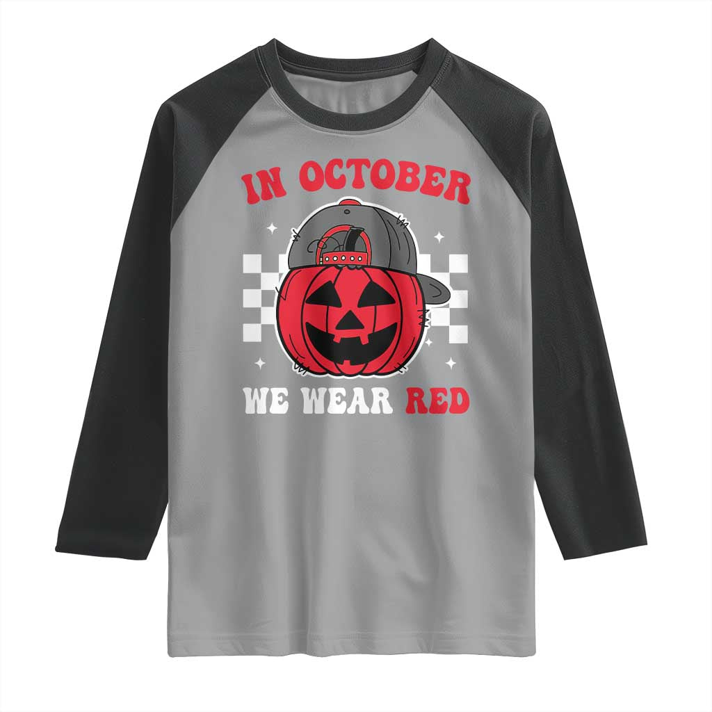 Red October Halloween Raglan Shirt Vintage Philadelphia Baseball Fan Jackolantern Pumpkin - Wonder Print Shop
