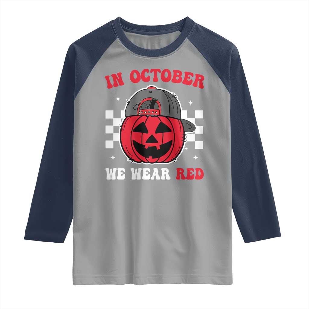 Red October Halloween Raglan Shirt Vintage Philadelphia Baseball Fan Jackolantern Pumpkin - Wonder Print Shop