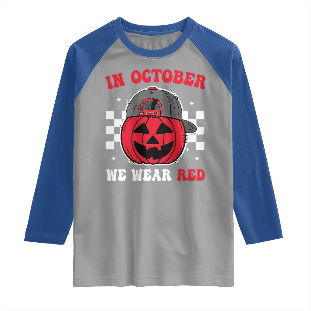 Red October Halloween Raglan Shirt Vintage Philadelphia Baseball Fan Jackolantern Pumpkin - Wonder Print Shop