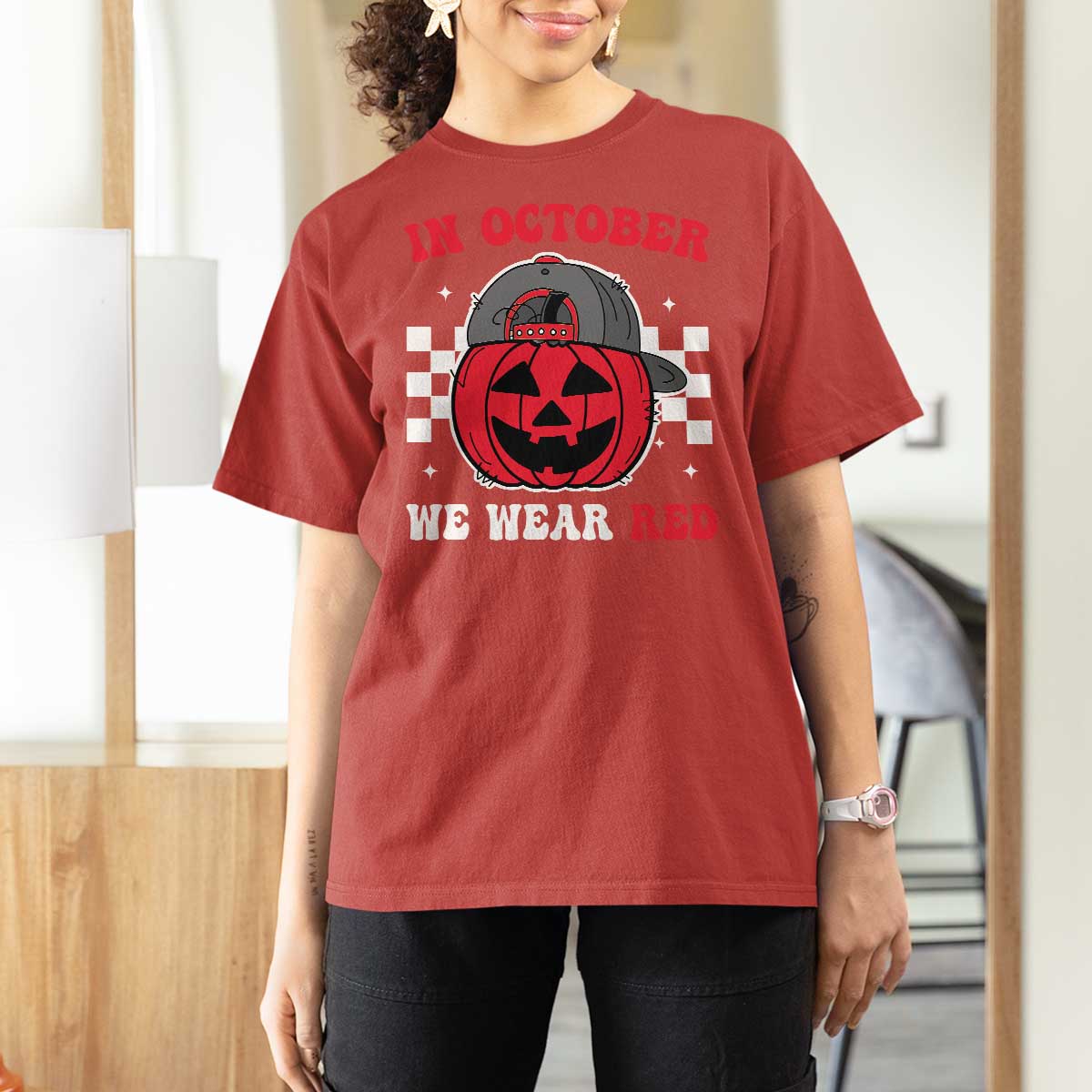 Red October Halloween T Shirt For Women Vintage Philadelphia Baseball Fan Jackolantern Pumpkin - Wonder Print Shop