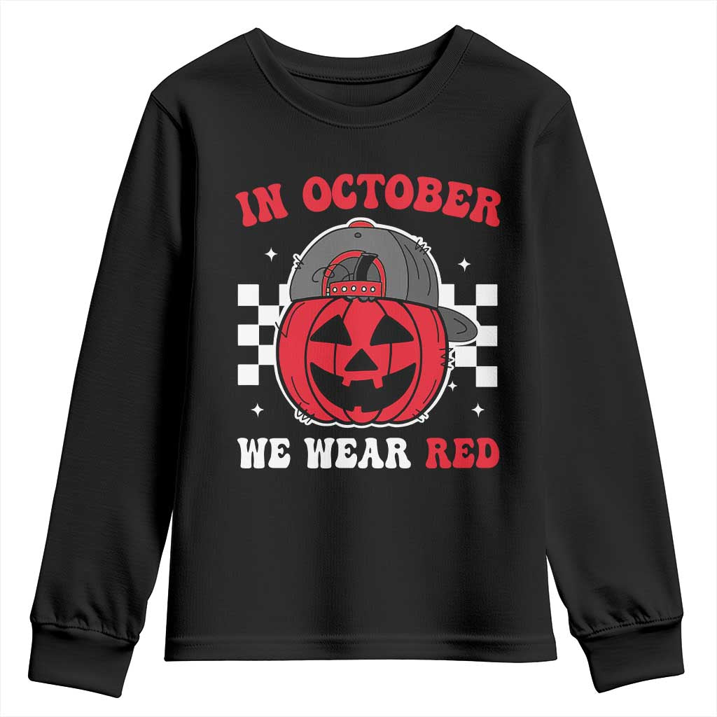 Red October Halloween Youth Sweatshirt Vintage Philadelphia Baseball Fan Jackolantern Pumpkin - Wonder Print Shop