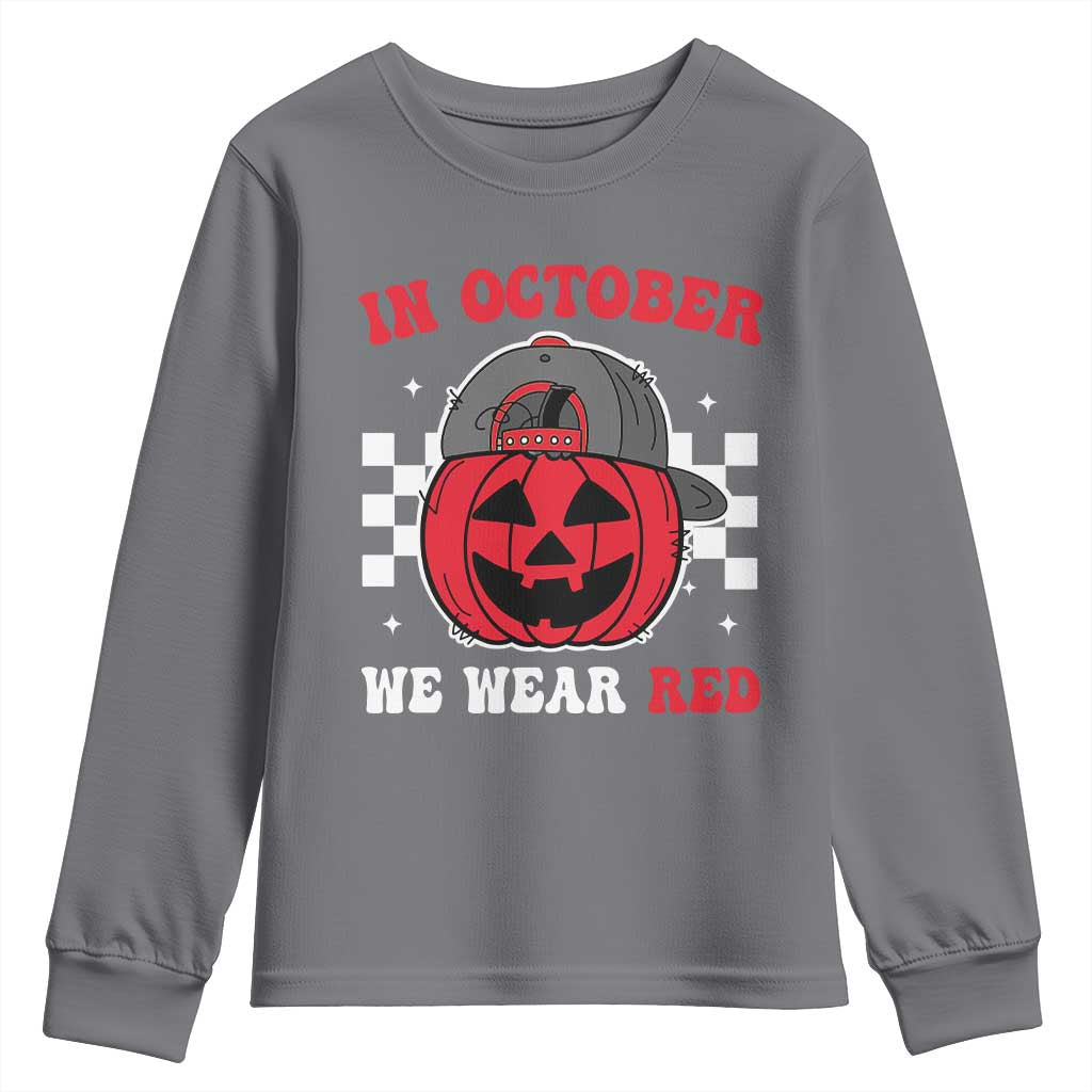 Red October Halloween Youth Sweatshirt Vintage Philadelphia Baseball Fan Jackolantern Pumpkin - Wonder Print Shop