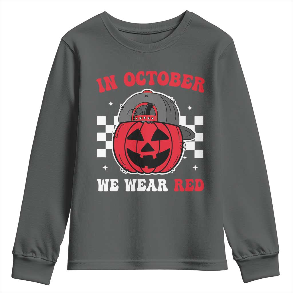Red October Halloween Youth Sweatshirt Vintage Philadelphia Baseball Fan Jackolantern Pumpkin - Wonder Print Shop