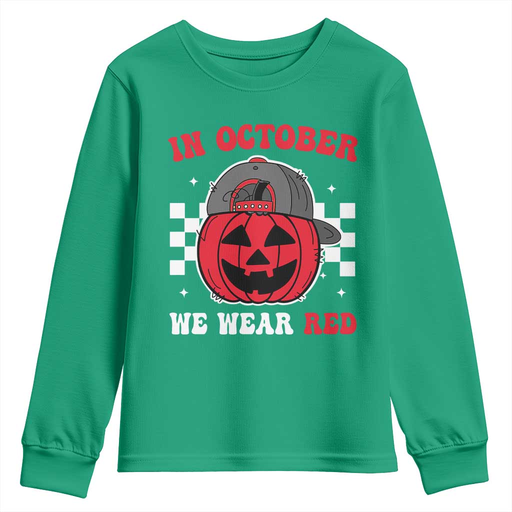 Red October Halloween Youth Sweatshirt Vintage Philadelphia Baseball Fan Jackolantern Pumpkin - Wonder Print Shop