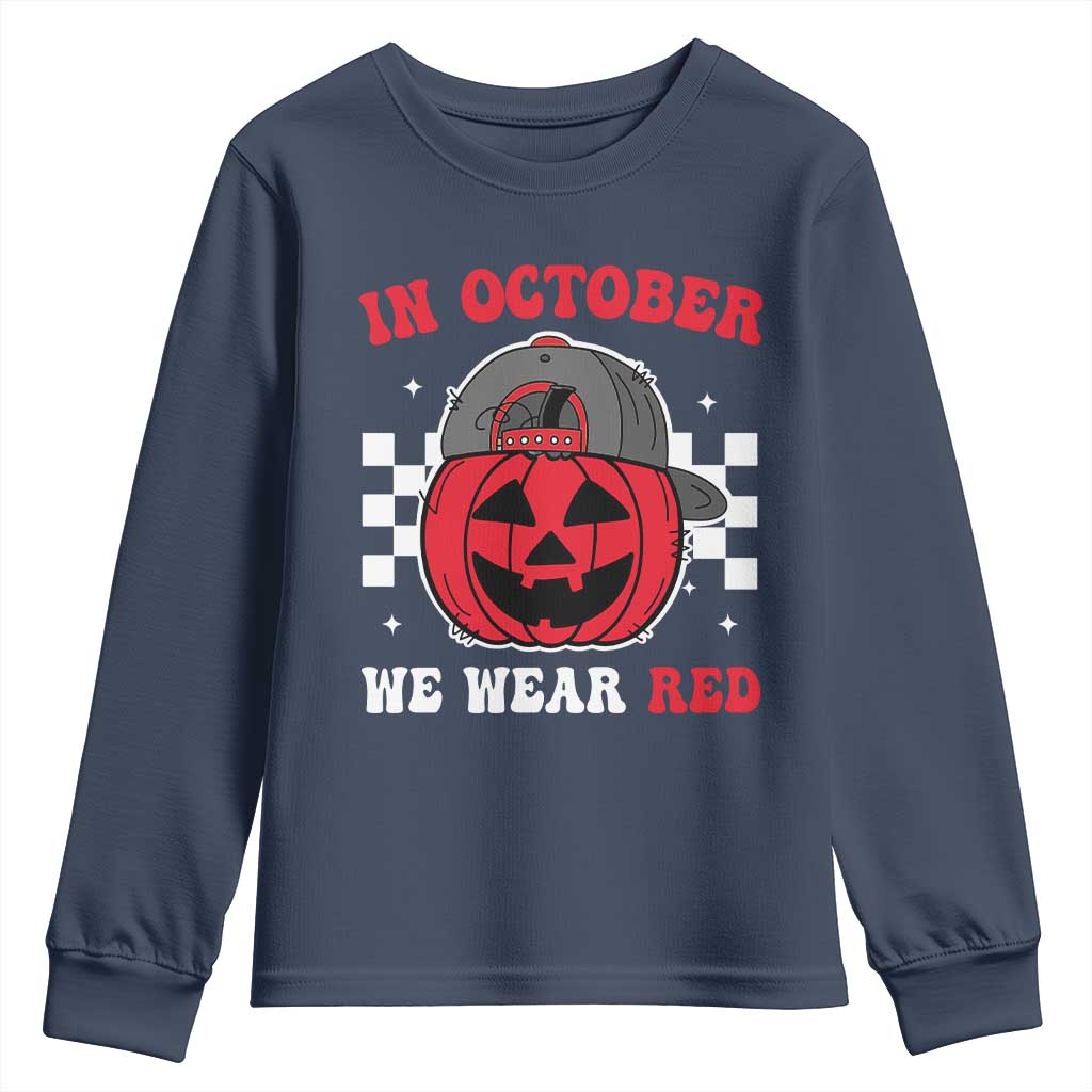 Red October Halloween Youth Sweatshirt Vintage Philadelphia Baseball Fan Jackolantern Pumpkin - Wonder Print Shop