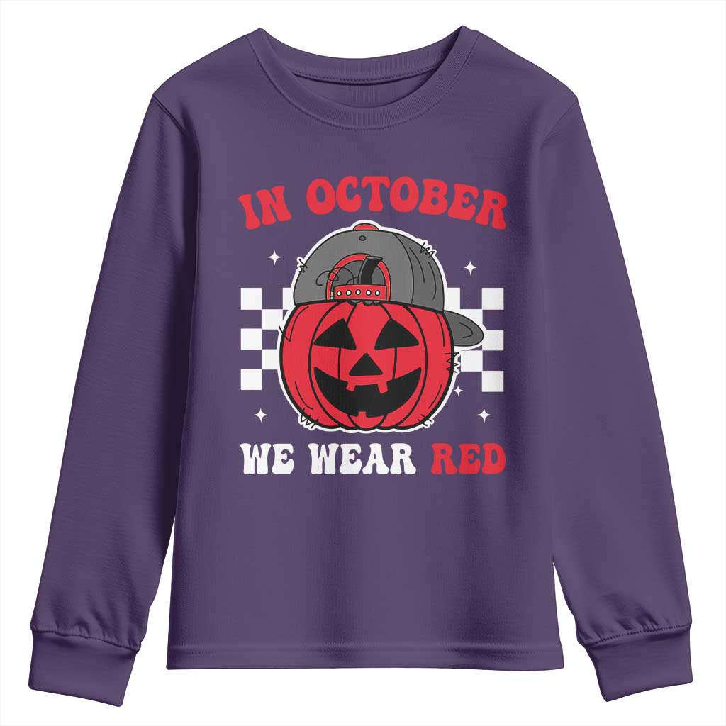 Red October Halloween Youth Sweatshirt Vintage Philadelphia Baseball Fan Jackolantern Pumpkin - Wonder Print Shop