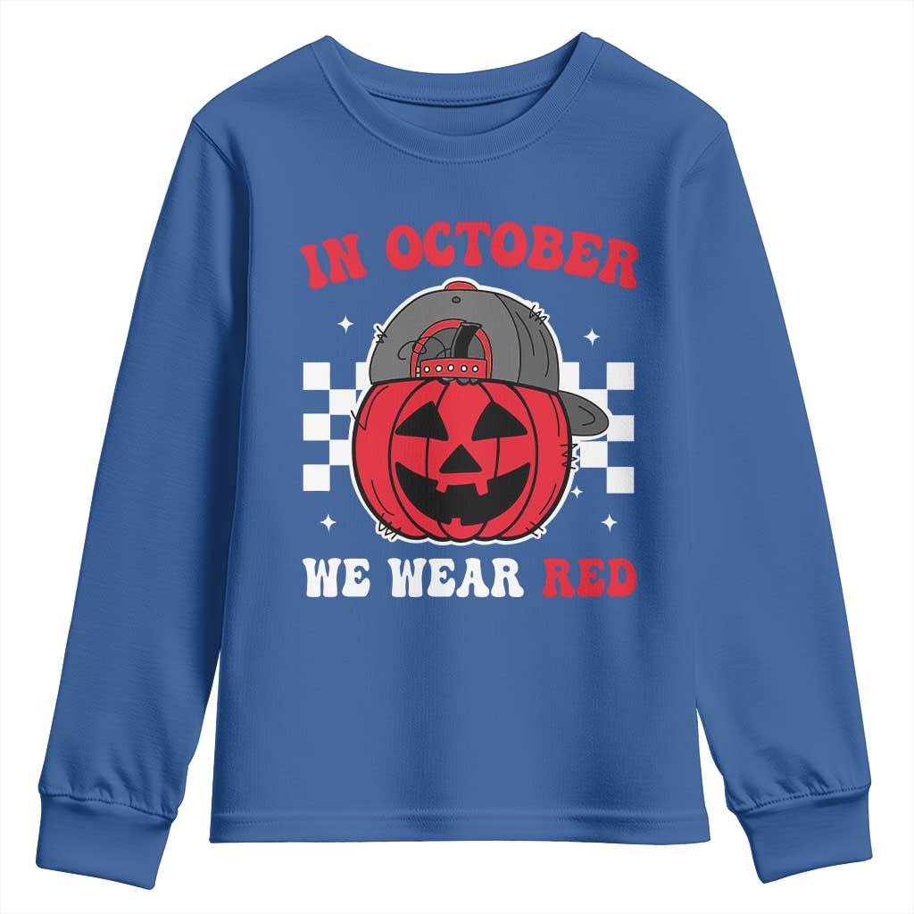 Red October Halloween Youth Sweatshirt Vintage Philadelphia Baseball Fan Jackolantern Pumpkin - Wonder Print Shop