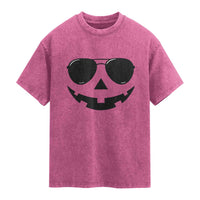 Pumpkin Face Washed Cotton T-Shirt Vintage Jack o Lantern Jackolantern Spooky Season Halloween