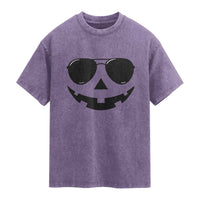 Pumpkin Face Washed Cotton T-Shirt Vintage Jack o Lantern Jackolantern Spooky Season Halloween