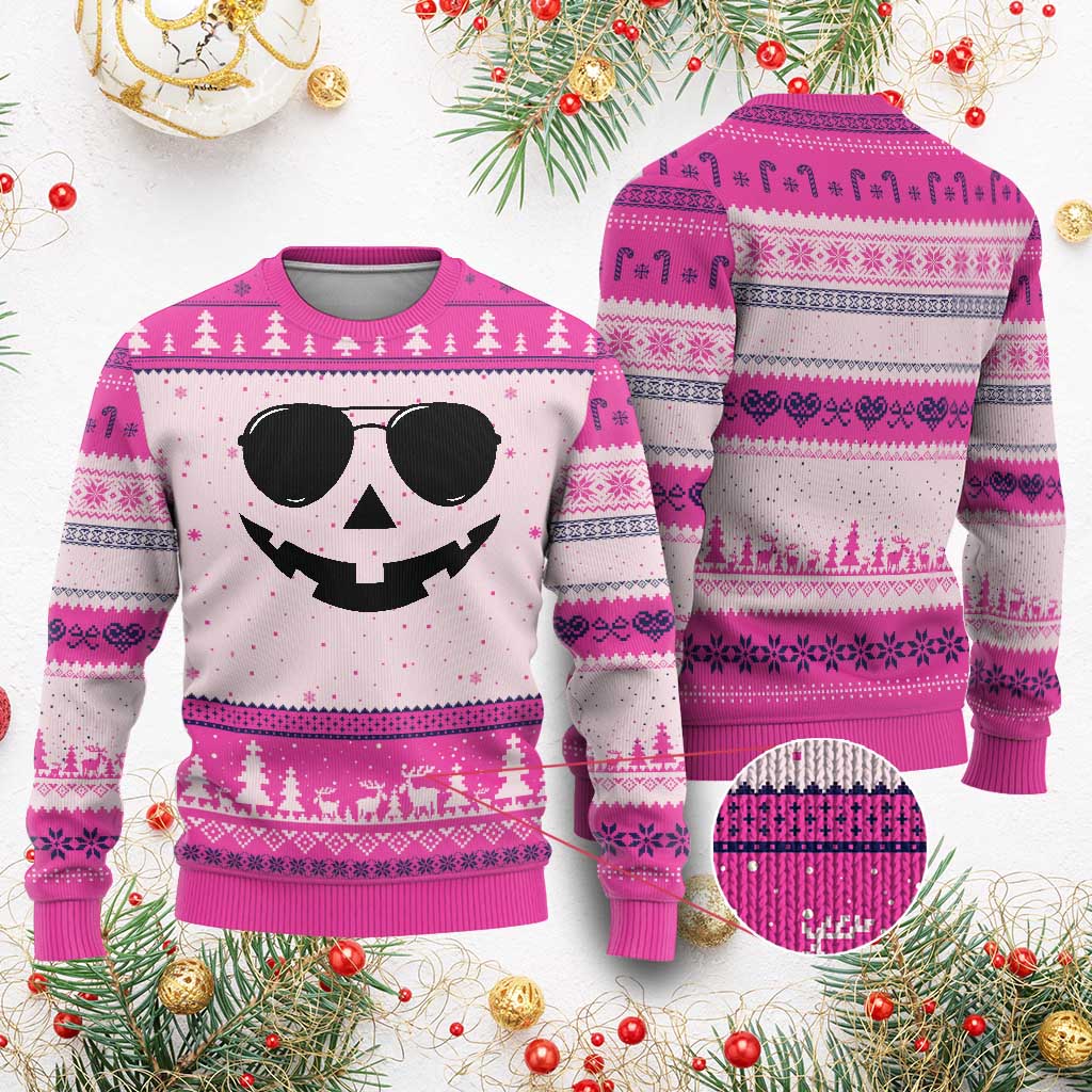 Pumpkin Face Ugly Christmas Sweater Vintage Jack o Lantern Jackolantern Spooky Season Halloween - Wonder Print Shop
