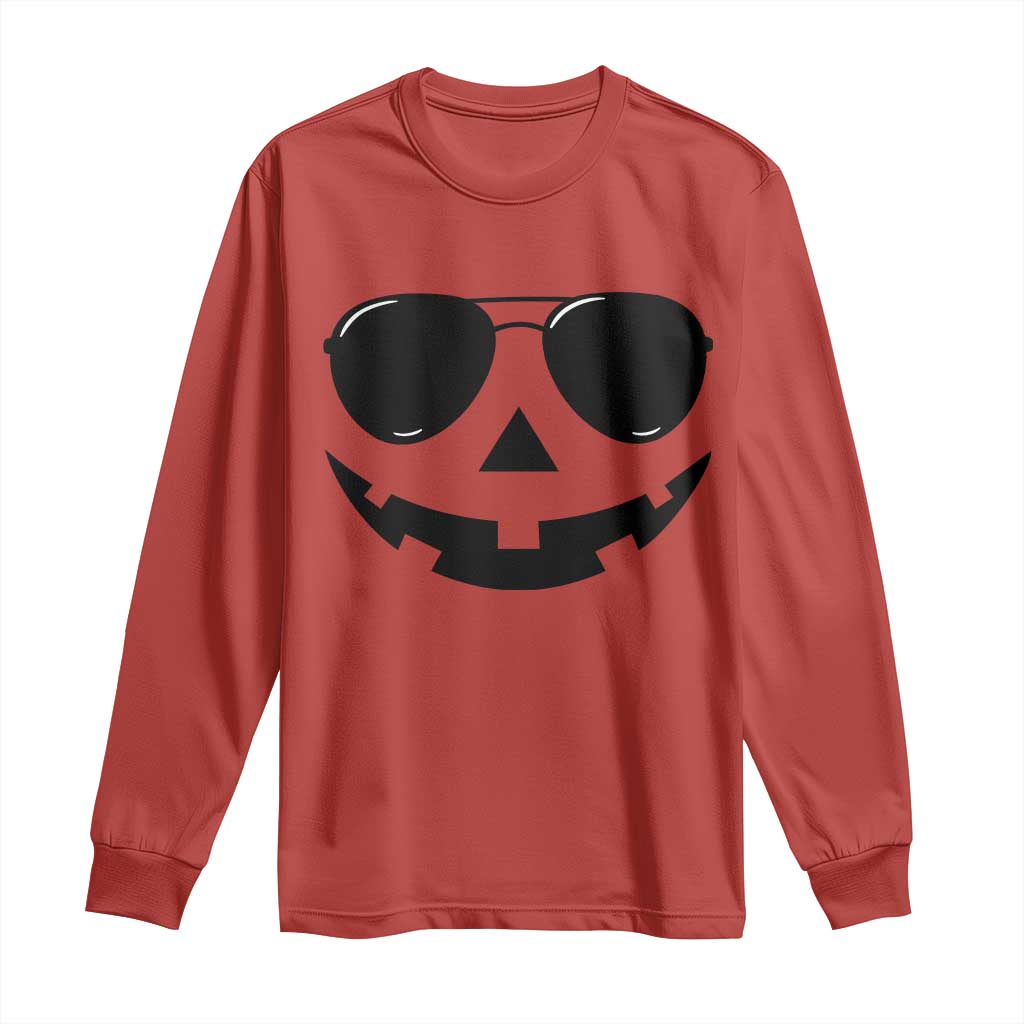 Pumpkin Face Long Sleeve Shirt Vintage Jack o Lantern Jackolantern Spooky Season Halloween - Wonder Print Shop