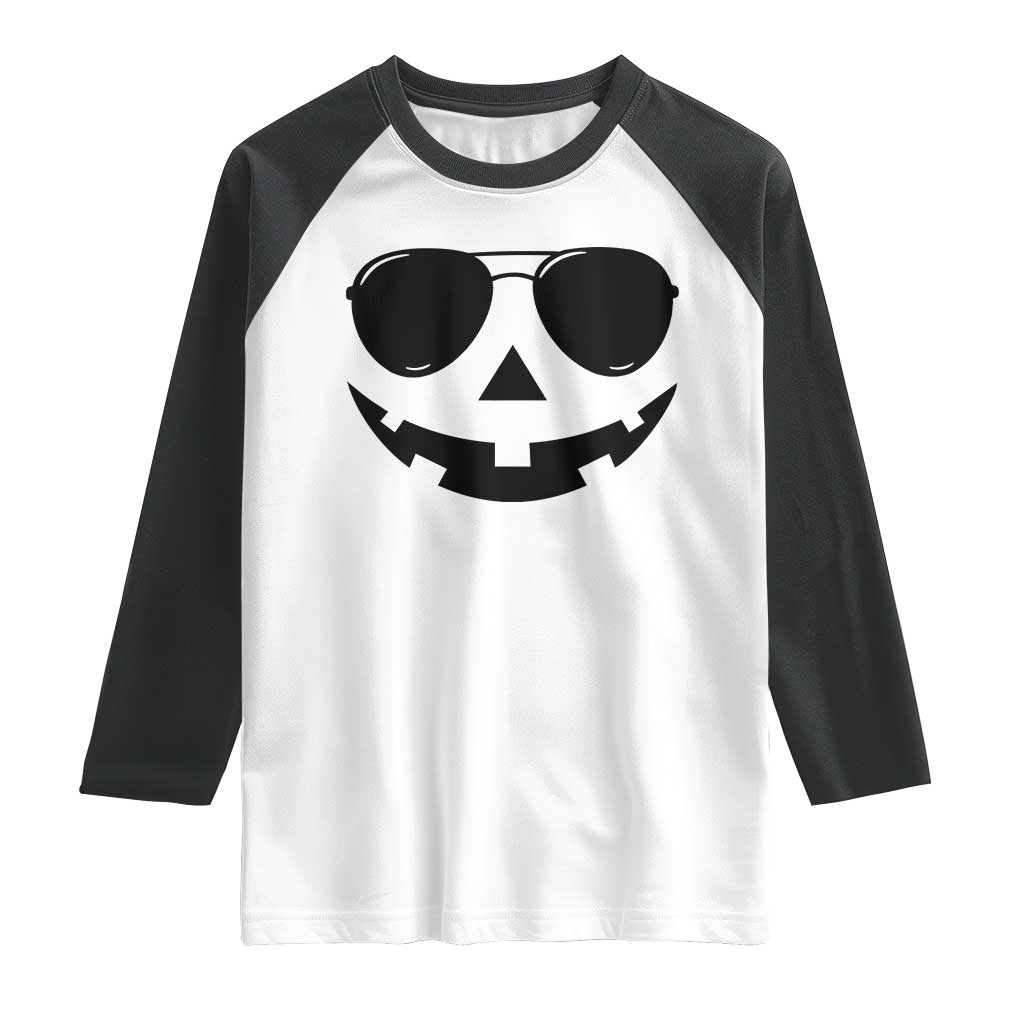 Pumpkin Face Raglan Shirt Vintage Jack o Lantern Jackolantern Spooky Season Halloween - Wonder Print Shop