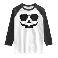 Pumpkin Face Raglan Shirt Vintage Jack o Lantern Jackolantern Spooky Season Halloween - Wonder Print Shop