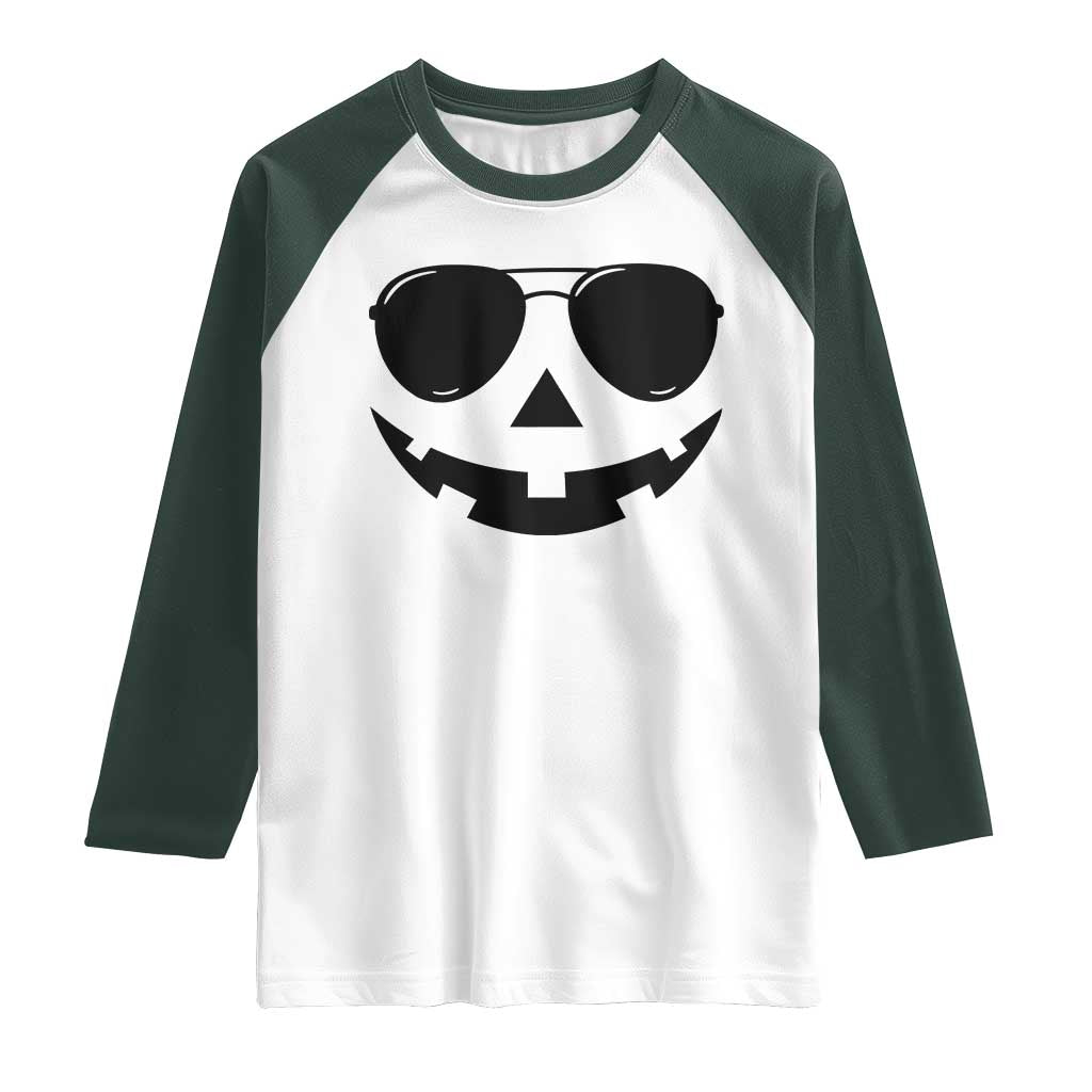 Pumpkin Face Raglan Shirt Vintage Jack o Lantern Jackolantern Spooky Season Halloween - Wonder Print Shop