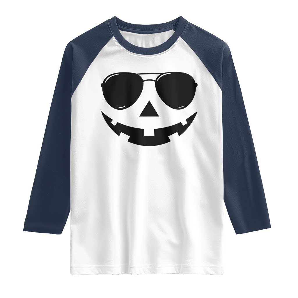 Pumpkin Face Raglan Shirt Vintage Jack o Lantern Jackolantern Spooky Season Halloween - Wonder Print Shop