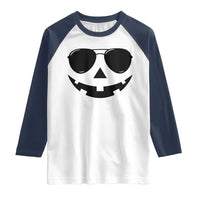 Pumpkin Face Raglan Shirt Vintage Jack o Lantern Jackolantern Spooky Season Halloween - Wonder Print Shop