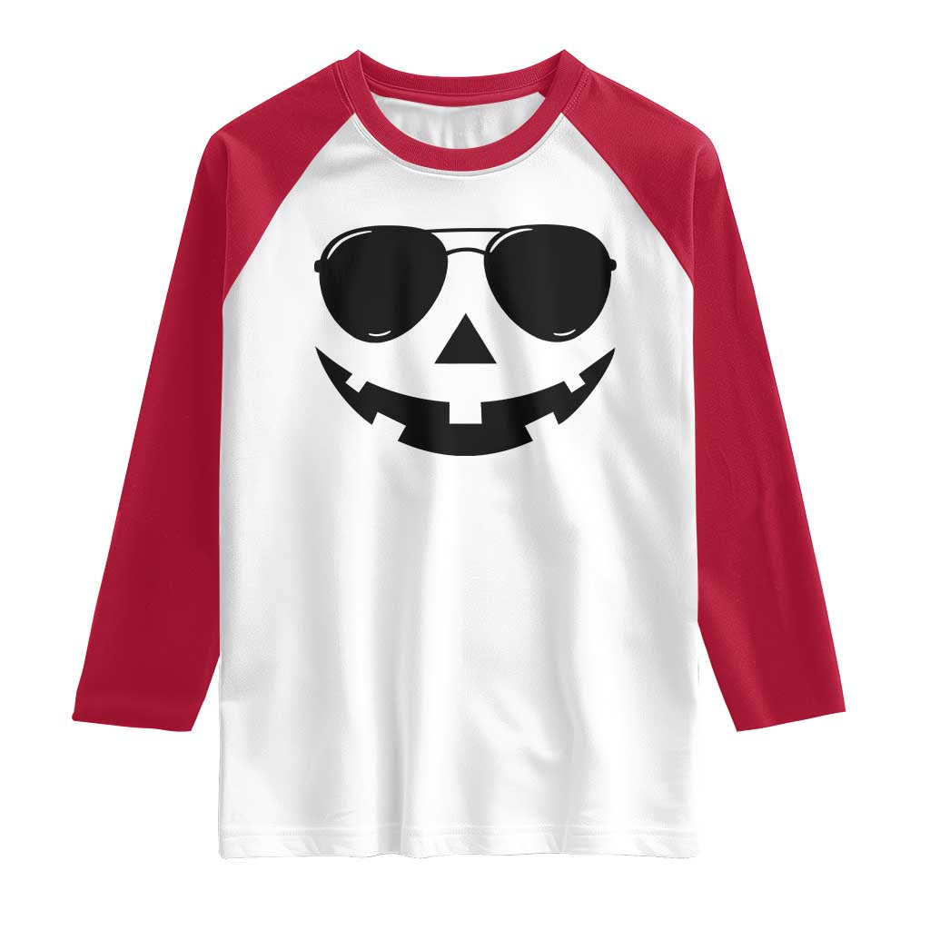 Pumpkin Face Raglan Shirt Vintage Jack o Lantern Jackolantern Spooky Season Halloween - Wonder Print Shop