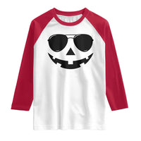 Pumpkin Face Raglan Shirt Vintage Jack o Lantern Jackolantern Spooky Season Halloween - Wonder Print Shop