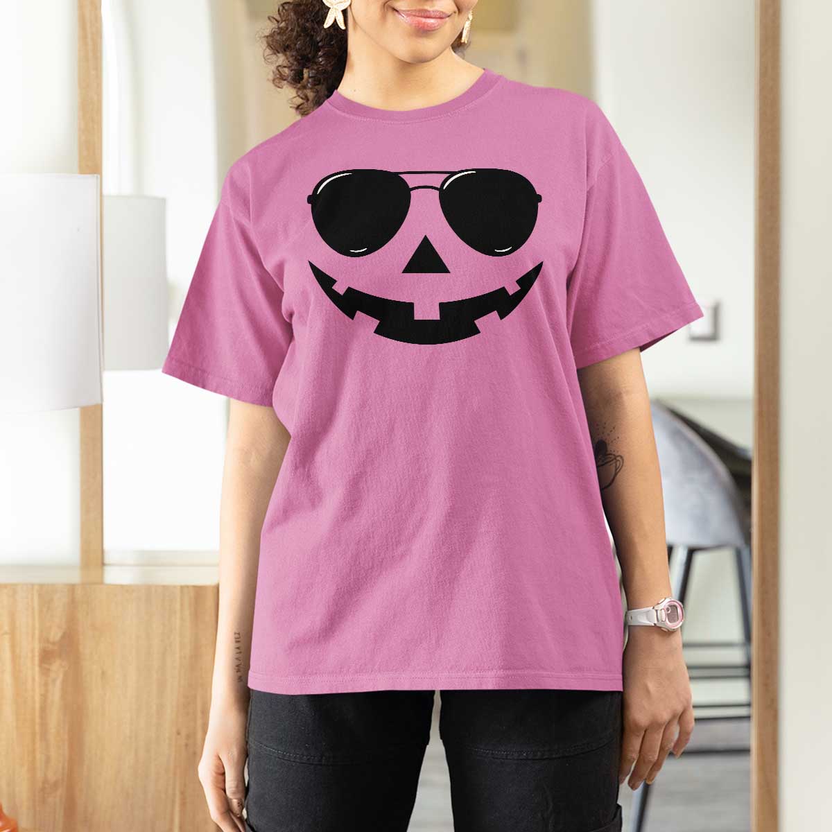 Pumpkin Face T Shirt For Women Vintage Jack o Lantern Jackolantern Spooky Season Halloween - Wonder Print Shop
