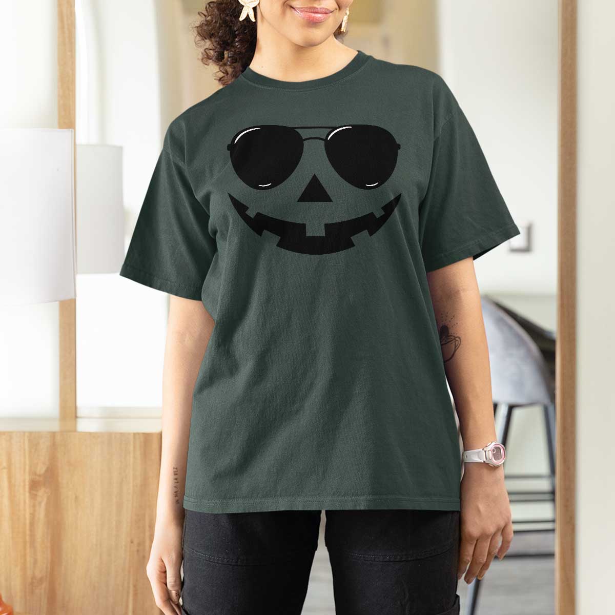 Pumpkin Face T Shirt For Women Vintage Jack o Lantern Jackolantern Spooky Season Halloween - Wonder Print Shop