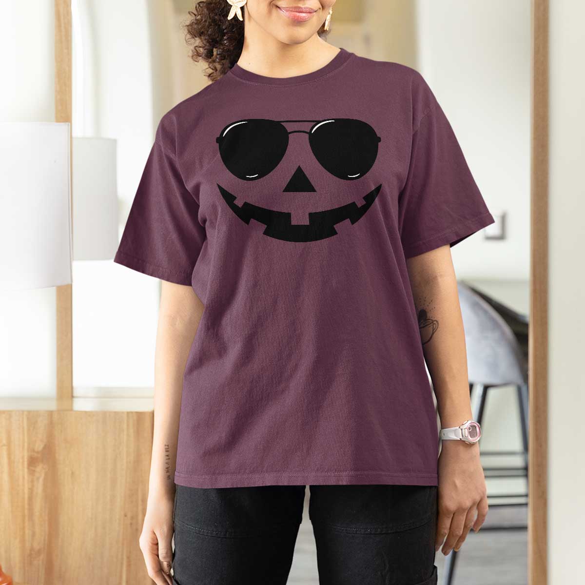 Pumpkin Face T Shirt For Women Vintage Jack o Lantern Jackolantern Spooky Season Halloween - Wonder Print Shop