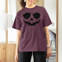 Pumpkin Face T Shirt For Women Vintage Jack o Lantern Jackolantern Spooky Season Halloween - Wonder Print Shop