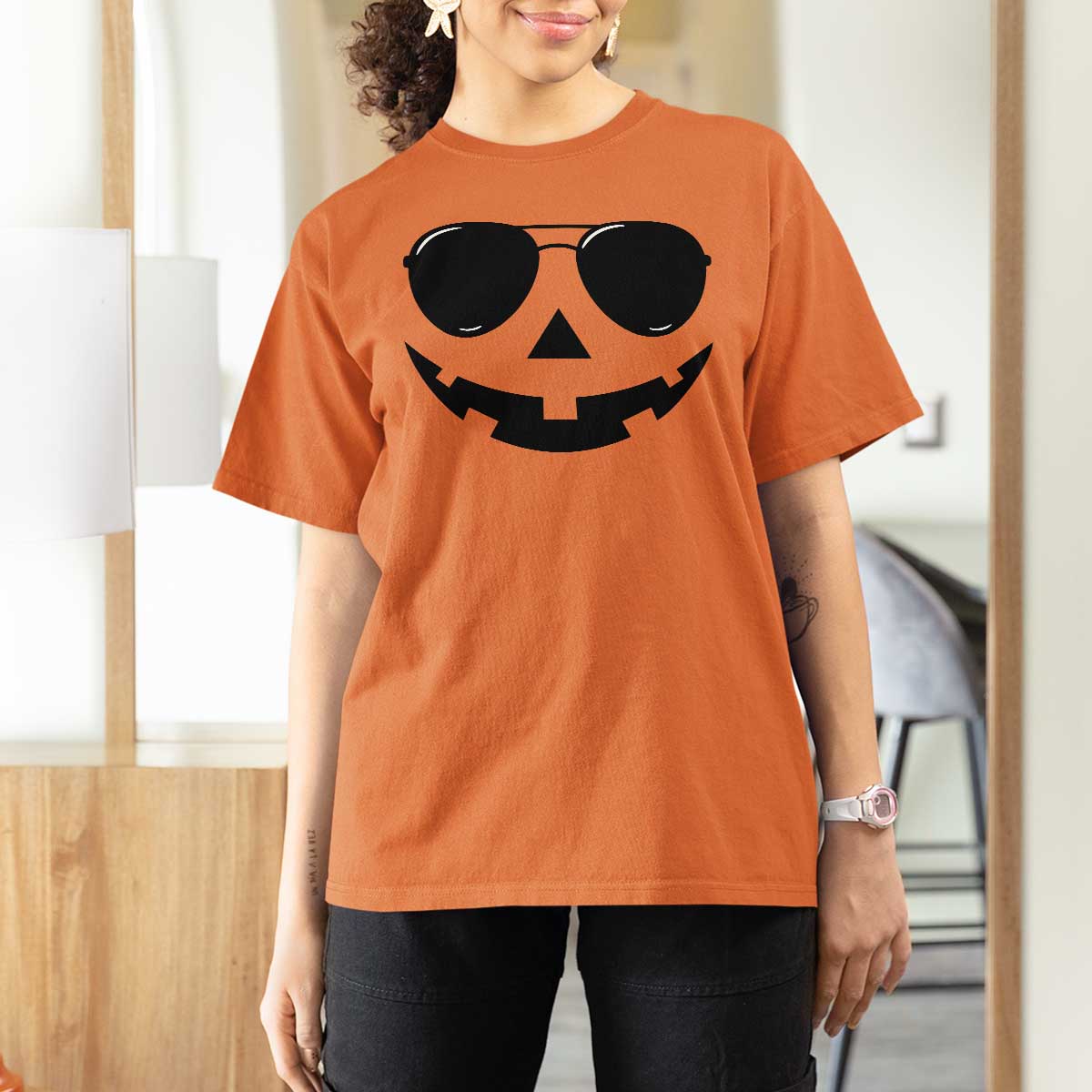 Pumpkin Face T Shirt For Women Vintage Jack o Lantern Jackolantern Spooky Season Halloween - Wonder Print Shop