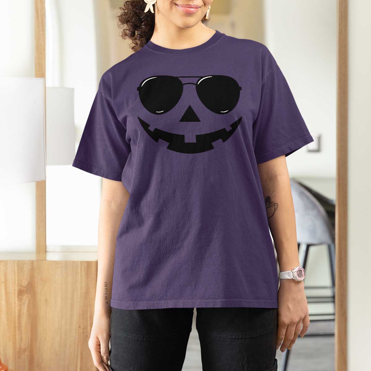 Pumpkin Face T Shirt For Women Vintage Jack o Lantern Jackolantern Spooky Season Halloween - Wonder Print Shop