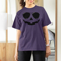 Pumpkin Face T Shirt For Women Vintage Jack o Lantern Jackolantern Spooky Season Halloween - Wonder Print Shop