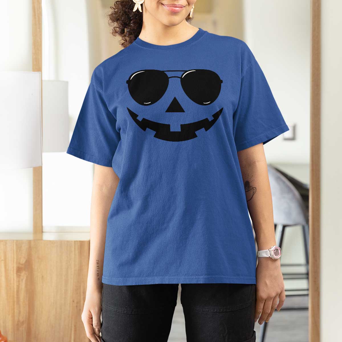Pumpkin Face T Shirt For Women Vintage Jack o Lantern Jackolantern Spooky Season Halloween - Wonder Print Shop