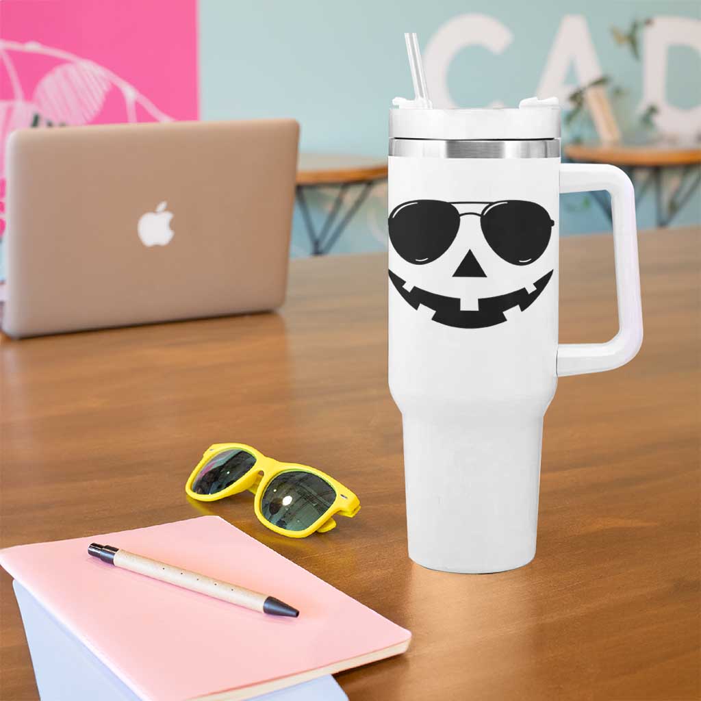 Pumpkin Face Tumbler With Handle Vintage Jack o Lantern Jackolantern Spooky Season Halloween - Wonder Print Shop