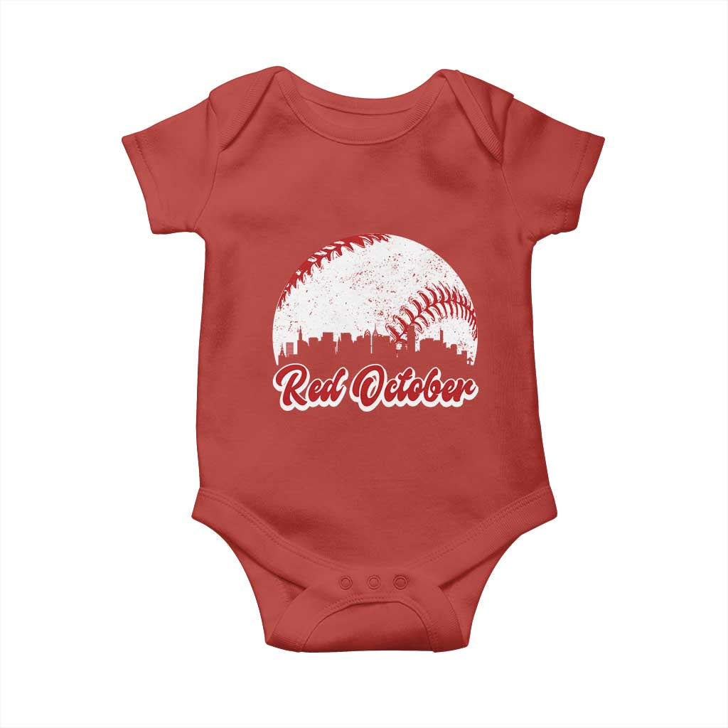 Vintage Red October Baby Onesie Philadelphia Skyline Retro Philly Cityscape - Wonder Print Shop