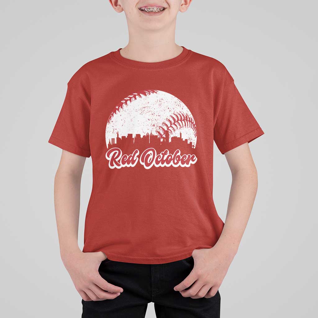 Vintage Red October T Shirt For Kid Philadelphia Skyline Retro Philly Cityscape - Wonder Print Shop