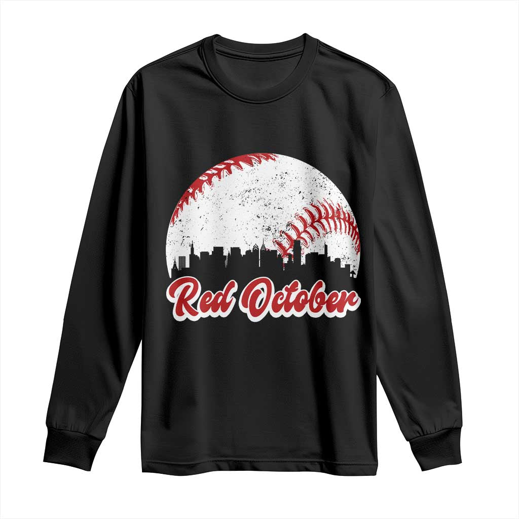 Vintage Red October Long Sleeve Shirt Philadelphia Skyline Retro Philly Cityscape - Wonder Print Shop