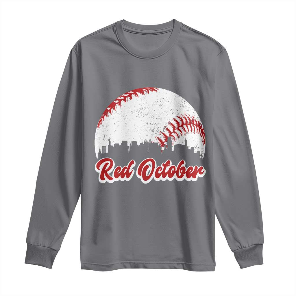 Vintage Red October Long Sleeve Shirt Philadelphia Skyline Retro Philly Cityscape - Wonder Print Shop