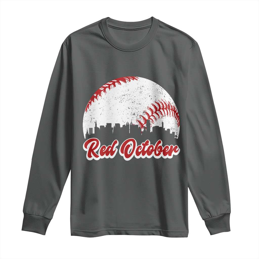 Vintage Red October Long Sleeve Shirt Philadelphia Skyline Retro Philly Cityscape - Wonder Print Shop