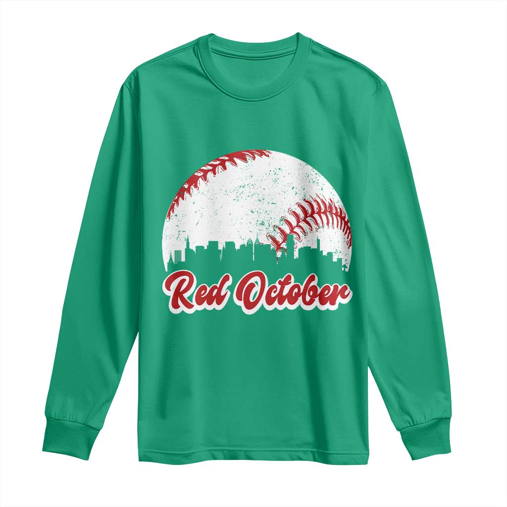 Vintage Red October Long Sleeve Shirt Philadelphia Skyline Retro Philly Cityscape - Wonder Print Shop