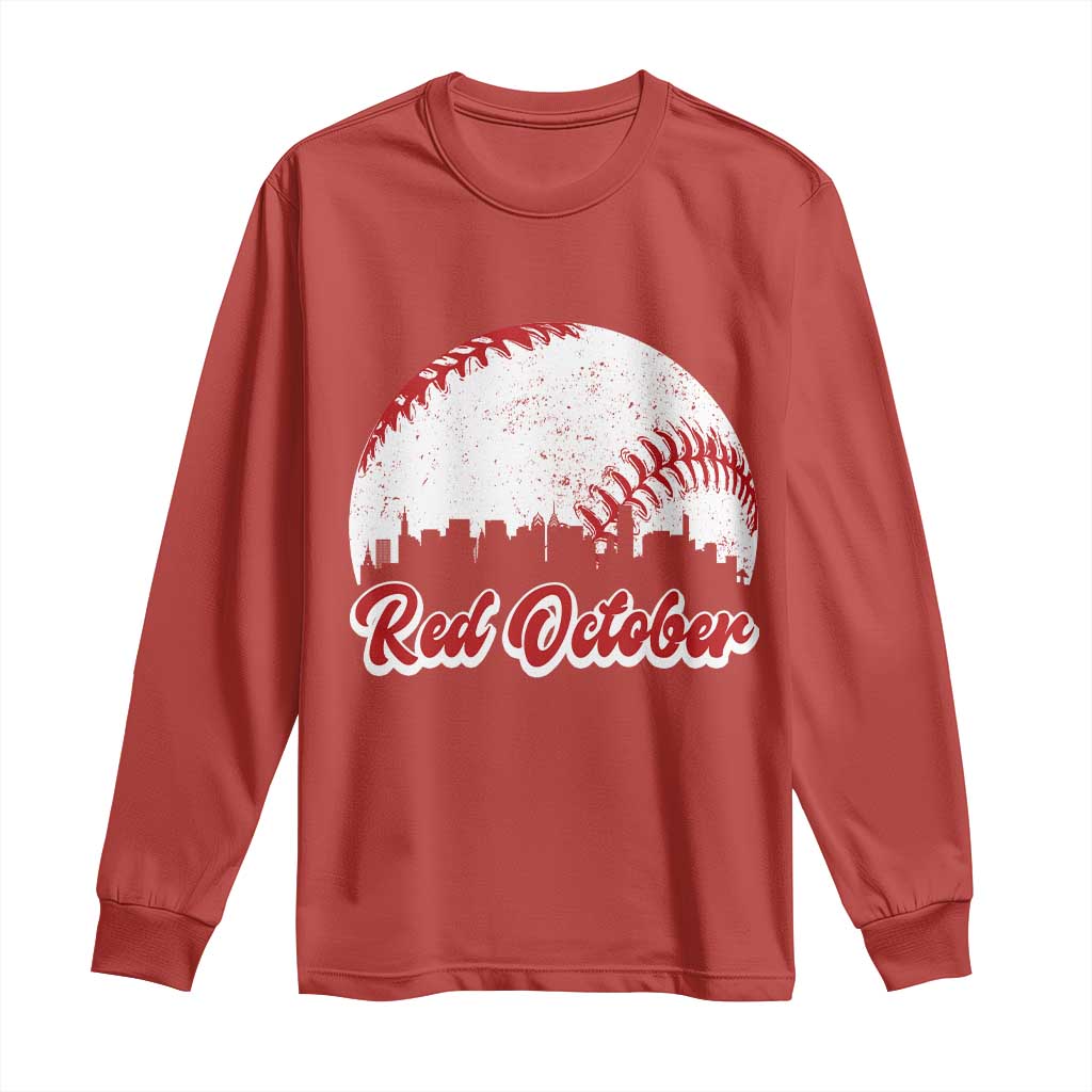 Vintage Red October Long Sleeve Shirt Philadelphia Skyline Retro Philly Cityscape - Wonder Print Shop