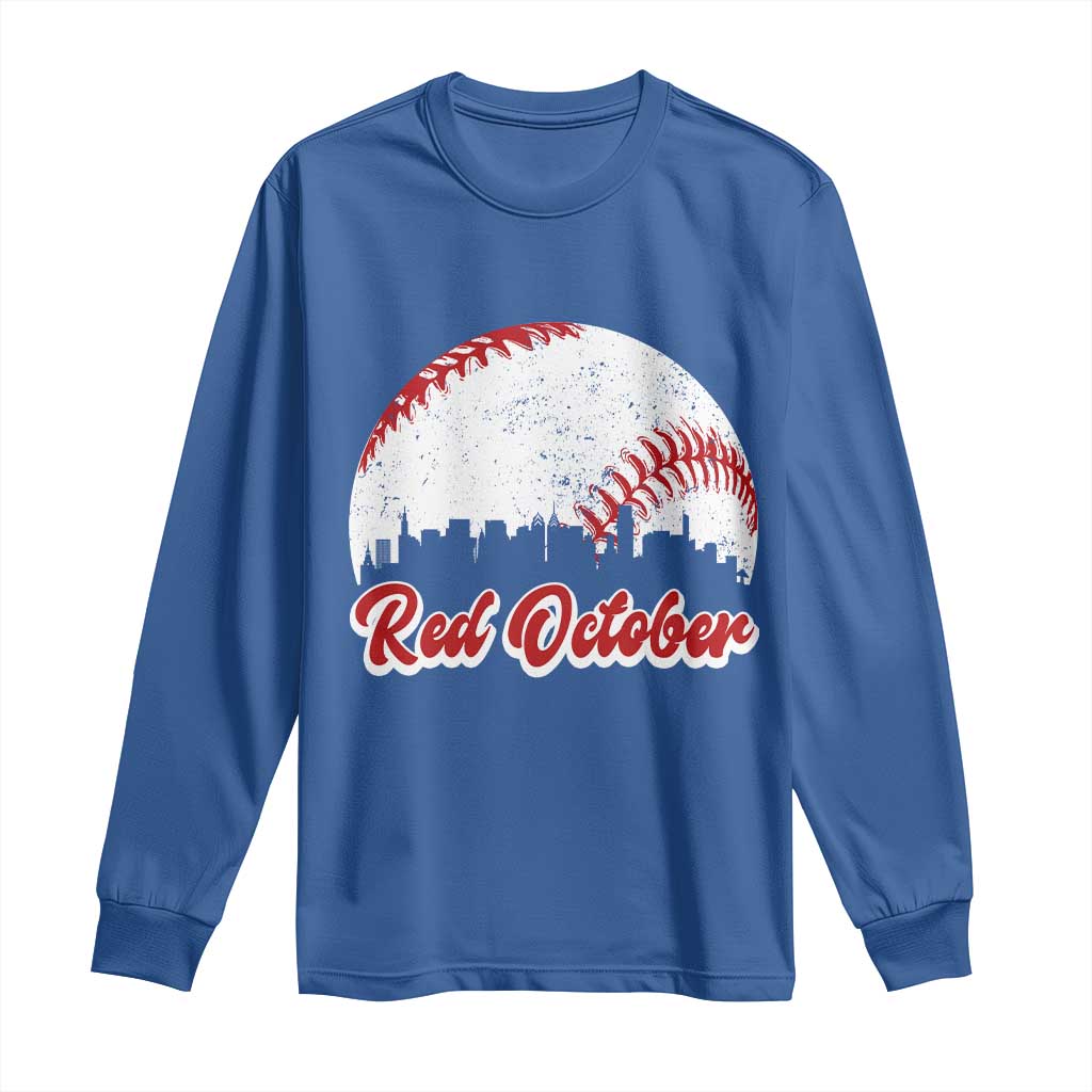 Vintage Red October Long Sleeve Shirt Philadelphia Skyline Retro Philly Cityscape - Wonder Print Shop