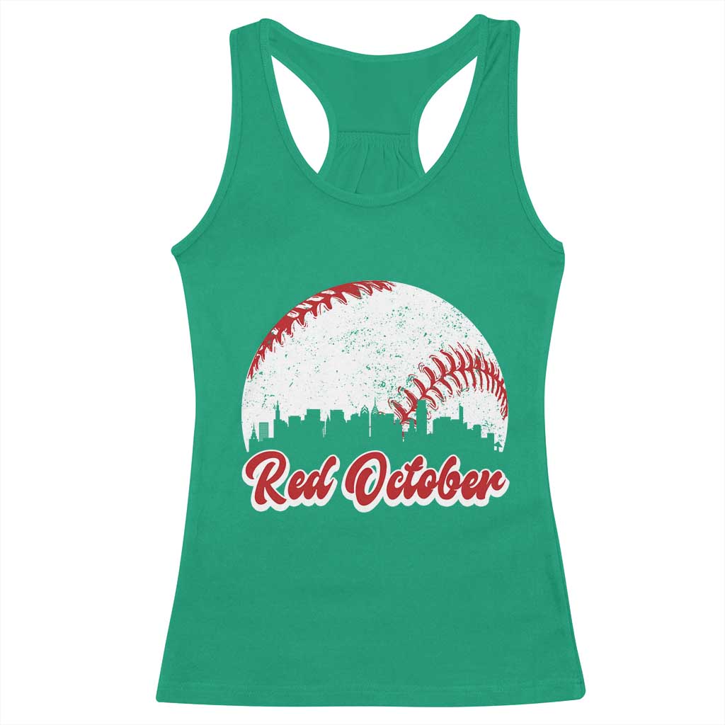 Vintage Red October Racerback Tank Top Philadelphia Skyline Retro Philly Cityscape - Wonder Print Shop