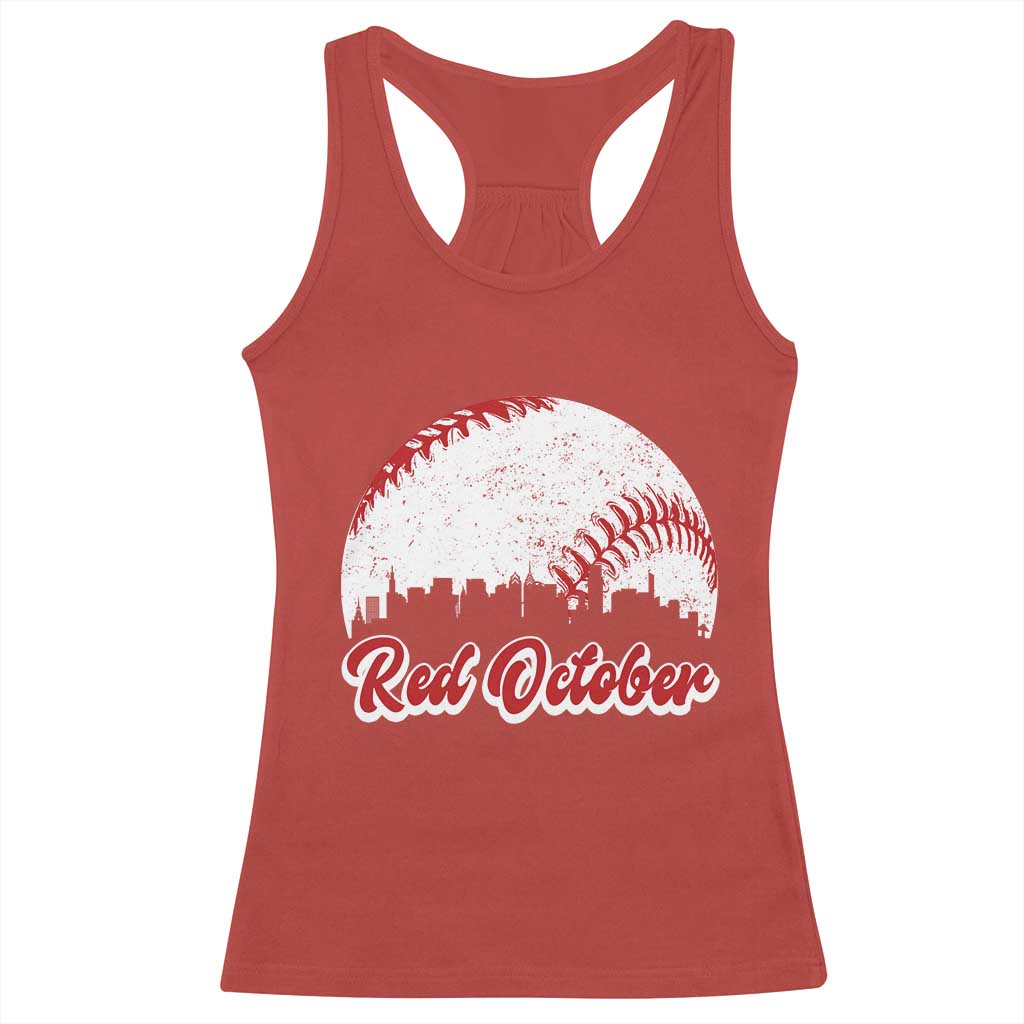 Vintage Red October Racerback Tank Top Philadelphia Skyline Retro Philly Cityscape - Wonder Print Shop
