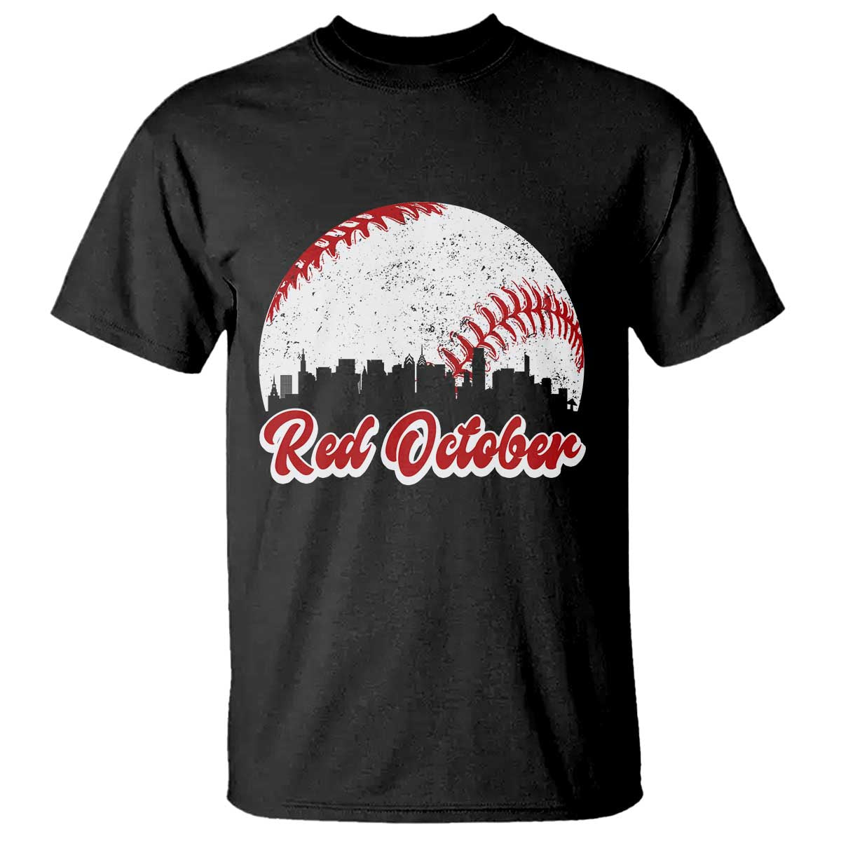 Vintage Red October T Shirt Philadelphia Skyline Retro Philly Cityscape - Wonder Print Shop